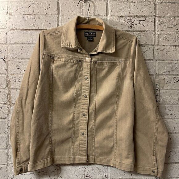 NEW Woolrich Women’s Small Beige Button Denim Trucker Jean Jacket Small - Picture 2 of 11